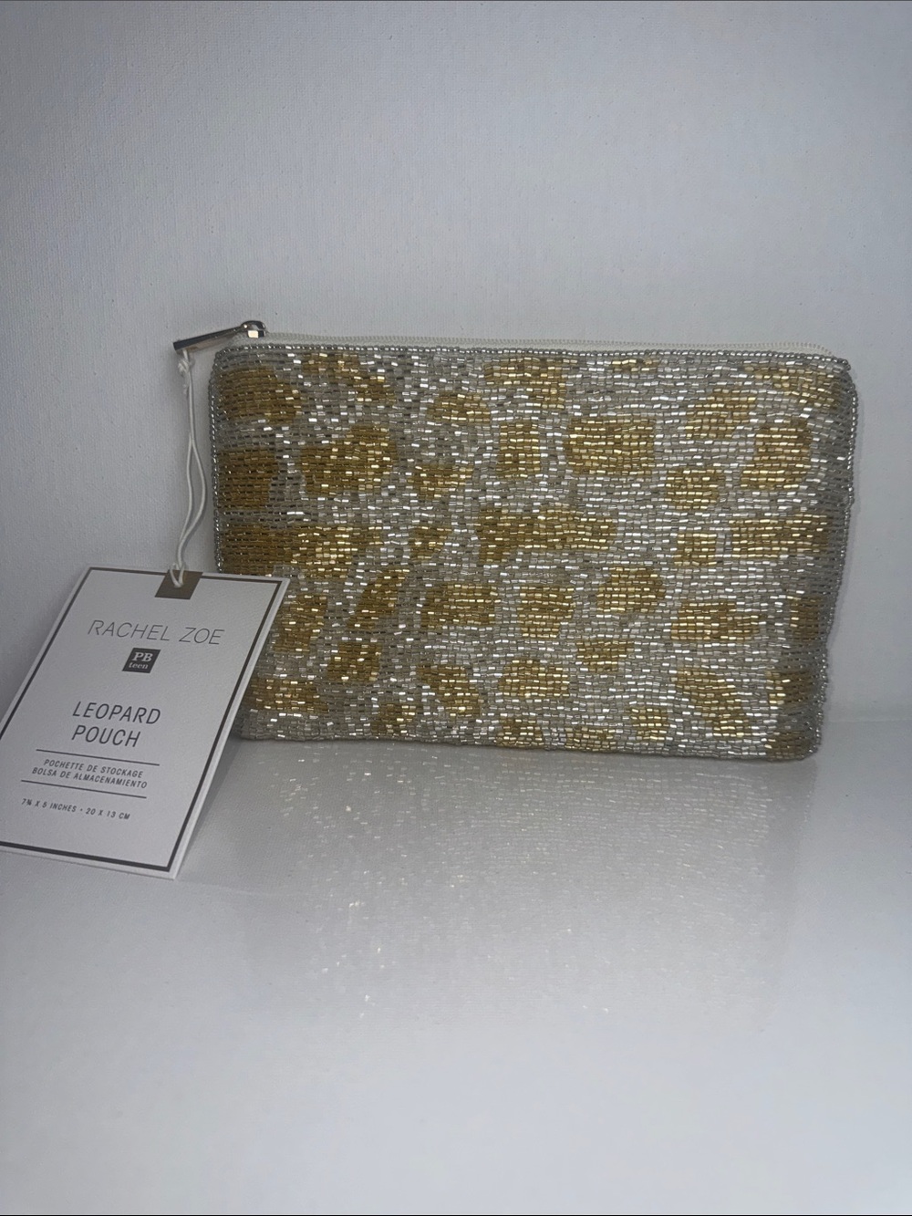 Rachel Zoe Gold & Silver Beaded Leopard Pouch